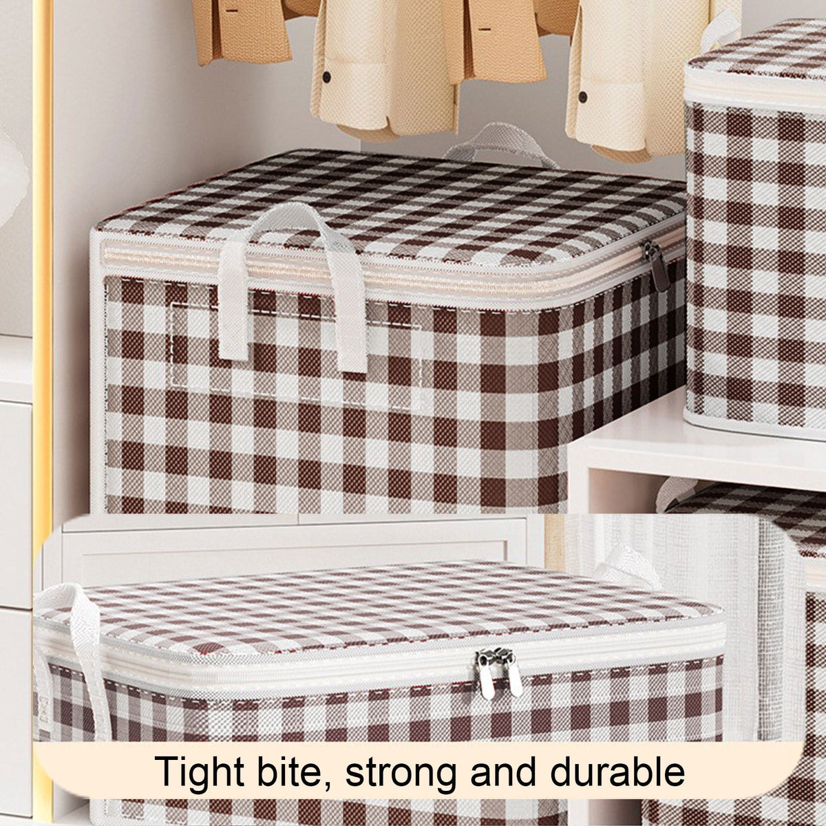 Cube Bins - Fabric Cubby Organizer, Plaid Check Foldable Fabric Cube with Dual Handles and Zipper, for Nursery/Home o... - Image 6
