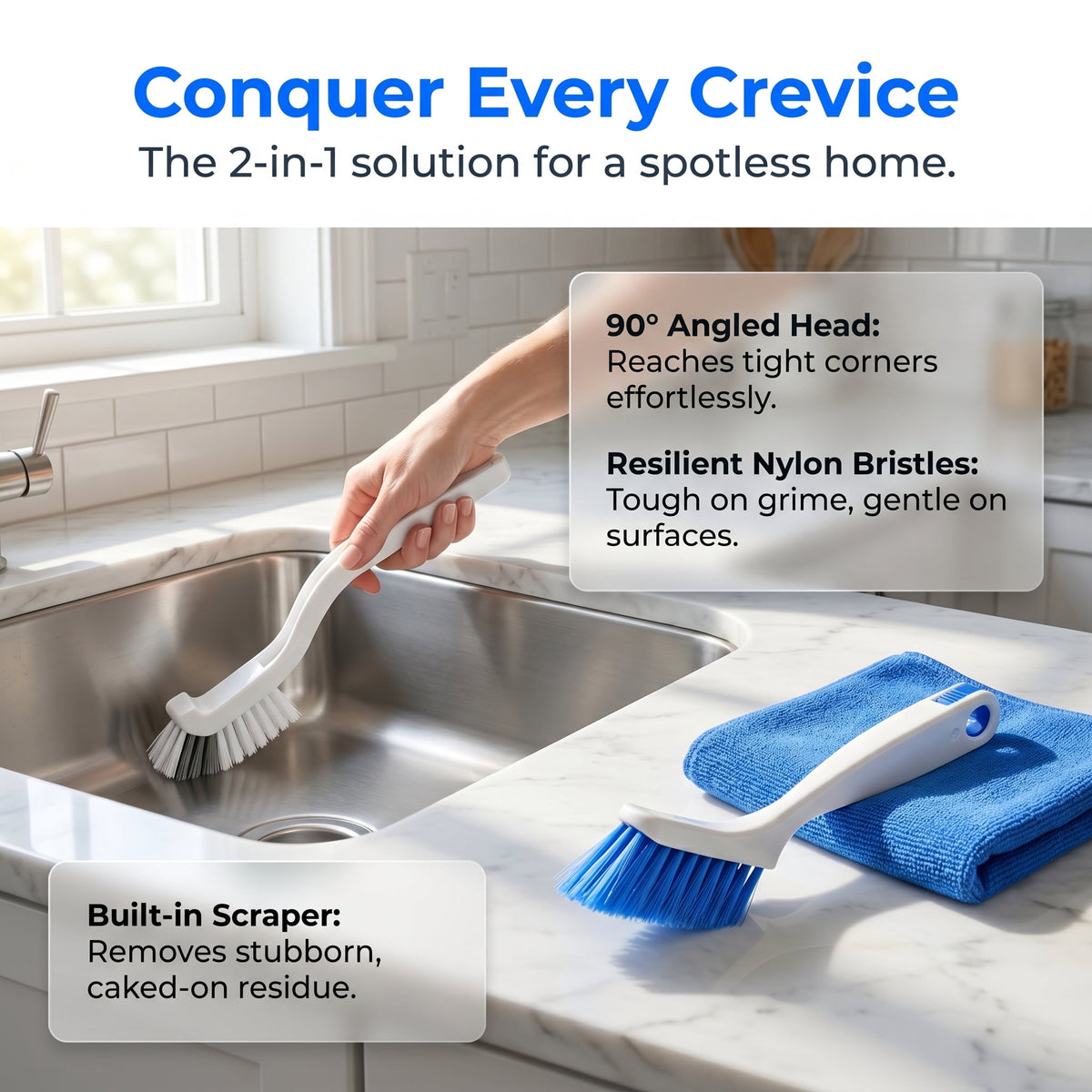 2 PCS Cleaning Brush Small Stiff Scrub Brush For Cleaning Sink Scrub Brush Bathroom Kitchen Edge Corner Grout Cleanin... - Image 2