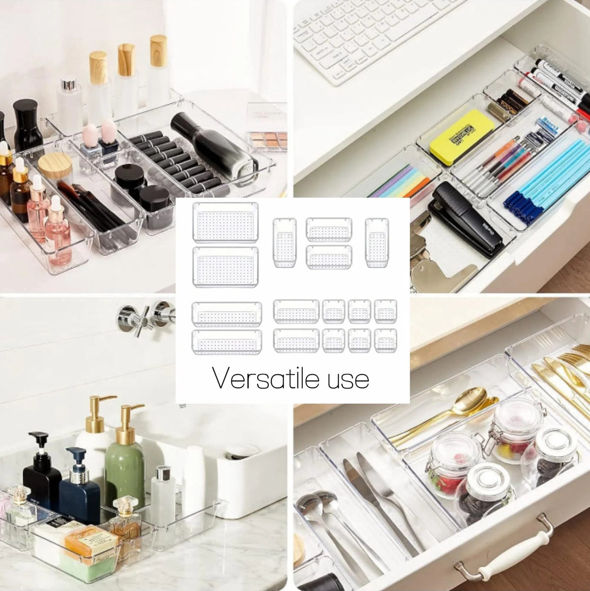 16-Piece Organizer Set, Clear Plastic Makeup Organizer Trays for Desk, Office and Bathroom - Image 5