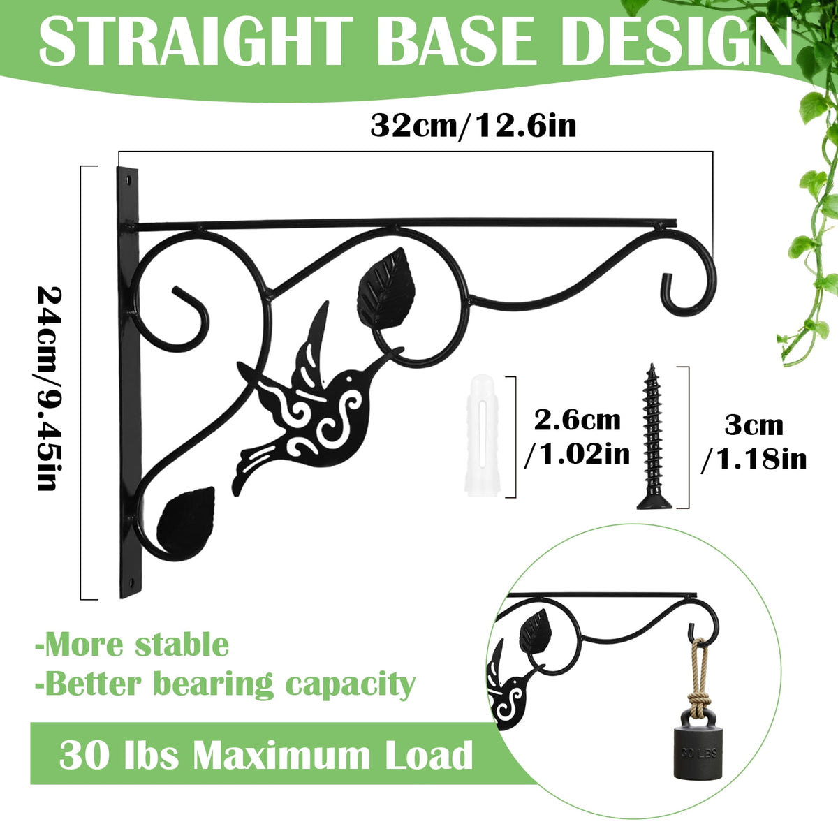 2 Pack Plant Hanging Brackets, 12.6 Inch Heavy Duty Metal Wall Hangers Indoor/Outdoor, Sturdy Plant Bracket for Bird ... - Image 2