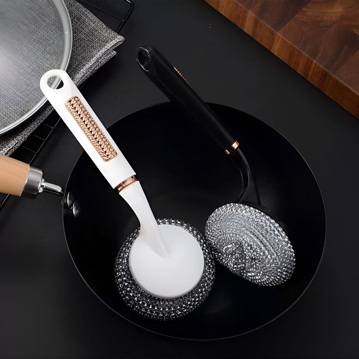 Silicone Dish Scrubber,Easy to Clean Dish Sponges Kitchen,Long-Handled Pot Brush Cleaning Sponges,White - Image 2
