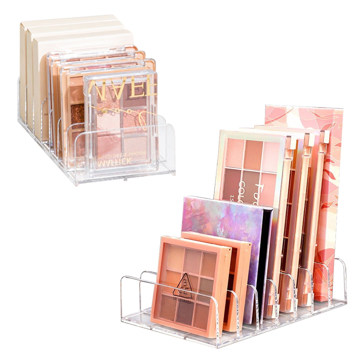 2 Pack Makeup Palette Organizer, Acrylic Eyeshadow Palette Holder Stand, Clear Plastic Cosmetic Organizer for Bedroom...