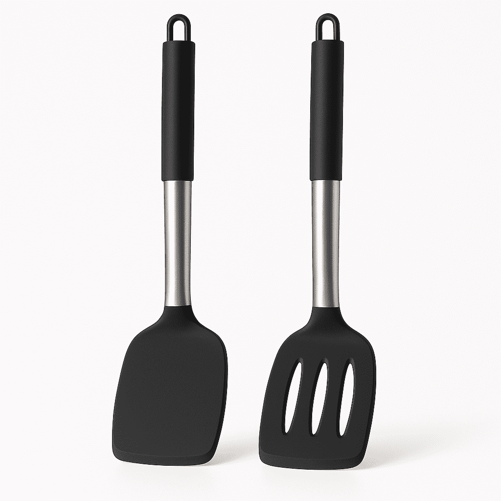 2-Piece Silicone Spatula Set, Heat Resistant Non-stick Turner Set with Solid & Slotted Spatula, BPA-Free Kitchen Uten...