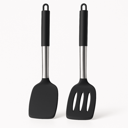 2-Piece Silicone Spatula Set, Heat Resistant Non-stick Turner Set with Solid & Slotted Spatula, BPA-Free Kitchen Uten...