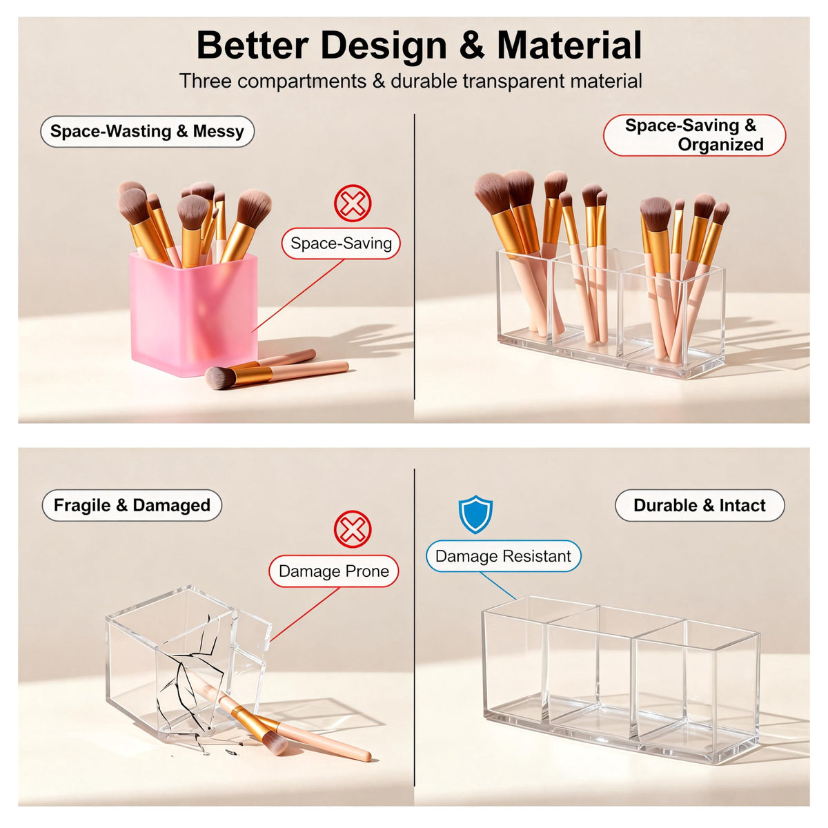 Holder,Bathroom Drawer Organizer, Pen Holder 3 Compartments, lipstick Organizer,vanity storage,Clear Pencil Organizer... - Image 5
