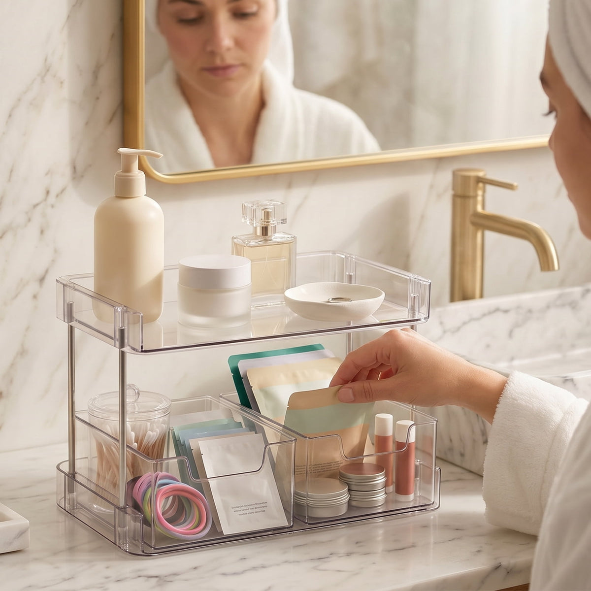Clear Makeup Organizer with Drawers, 2-Tier Acrylic Cosmetic Storage for Bathroom Countertop - Image 4