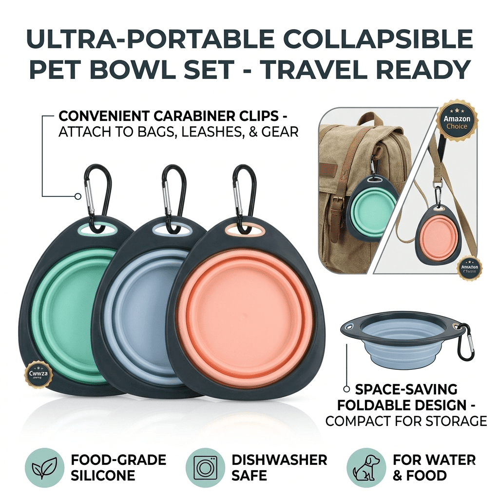Silicone Dog Cat Bowls with Clasp for Traveling, Hiking, Walking, Portable, Foldable Dog Cat Water Dish Bowl for Outs... - Image 2