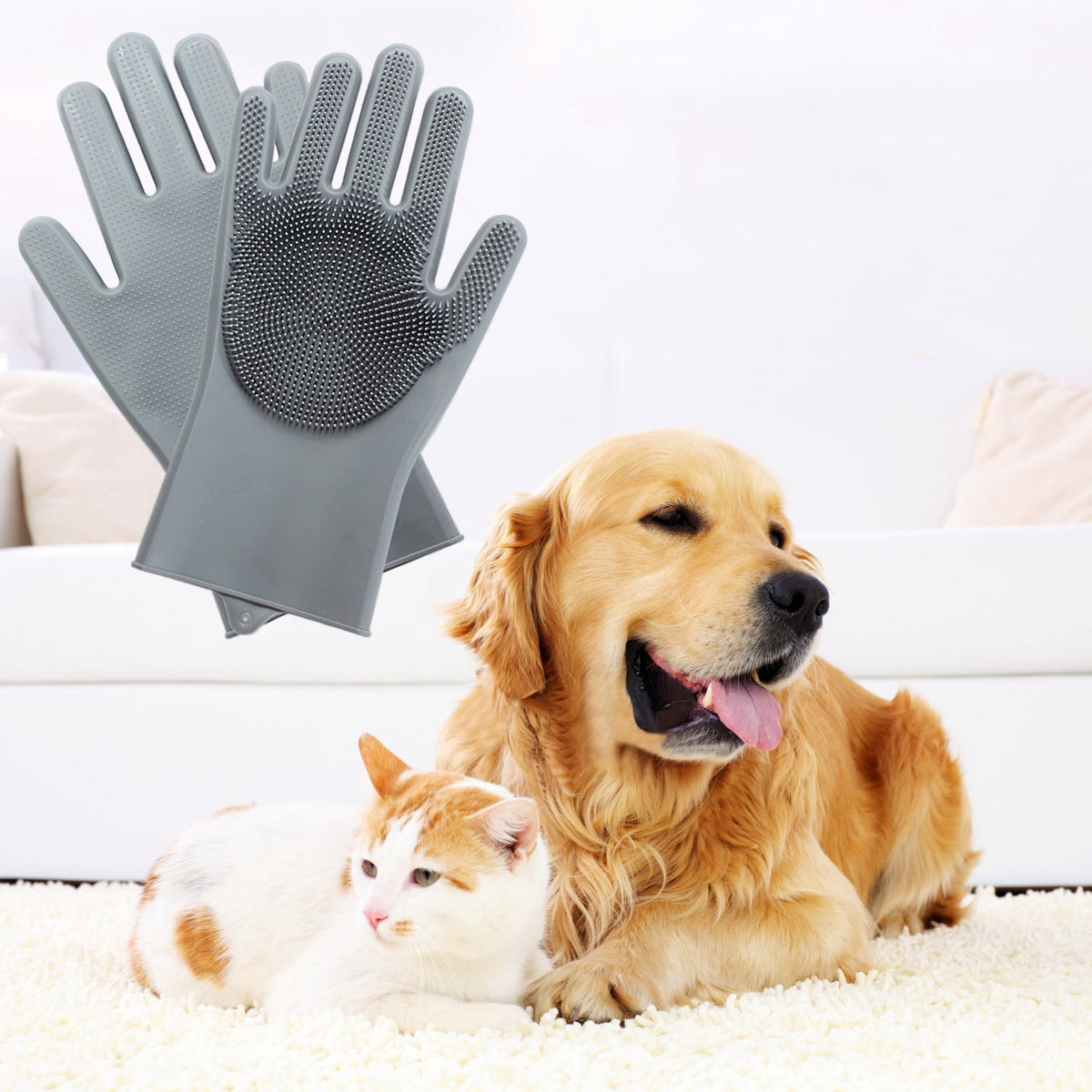 Pet Grooming Gloves for Dogs, Cats, Rabbits & Horses 2-in-1 Deshedding Brush & Massage Mitt, Gentle Bathing Glove for... - Image 6