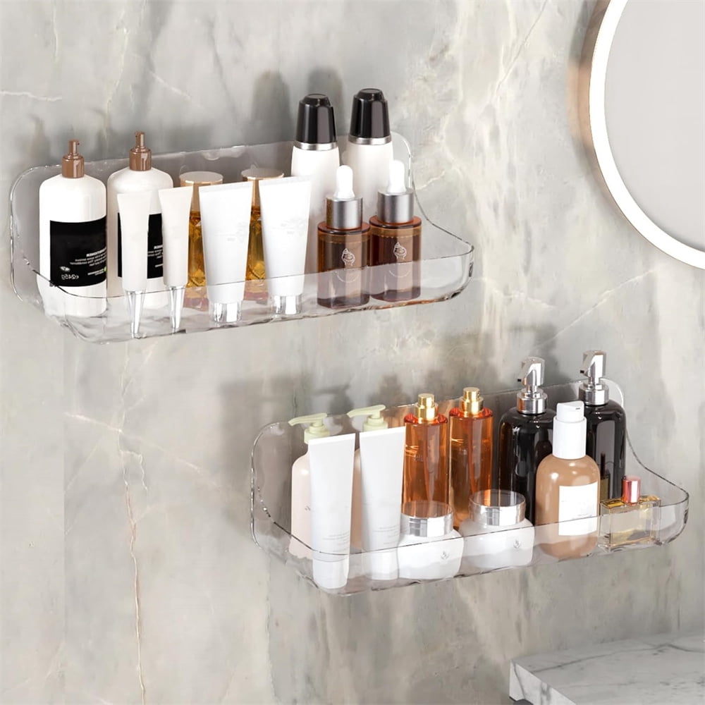 Shelves,2 Pack Clear Self Adhesive Caddy,No Drilling Wall Mount Storage Shelf with Adhesive Tape,Plastic Organizer,fo... - Image 3