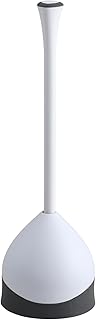 Clorox Toilet Plunger with Hideaway Holder Caddy Heavy-Duty Compact Design with Non-Skid Rubber Base for Bathroom Convenient Storage Toilet Unclogger, 6.5x19.5-Inch, White