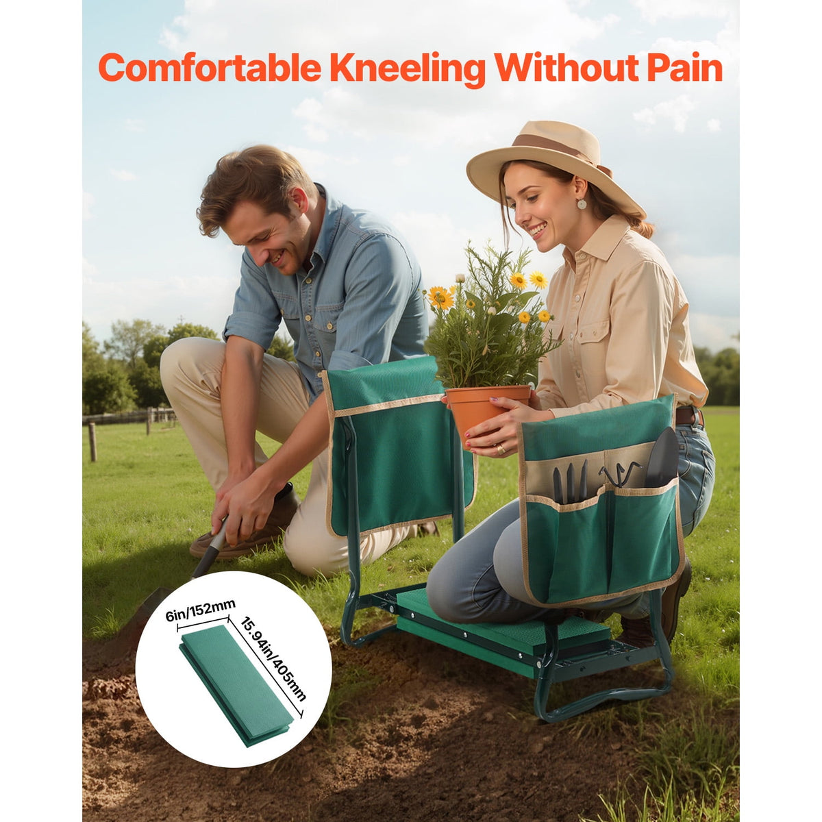 Seat, Wide Kneeling Pad, Durable Folding Stool with Tool Pouches, Comfortable Support for Knees and Back, Portable Be... - Image 2