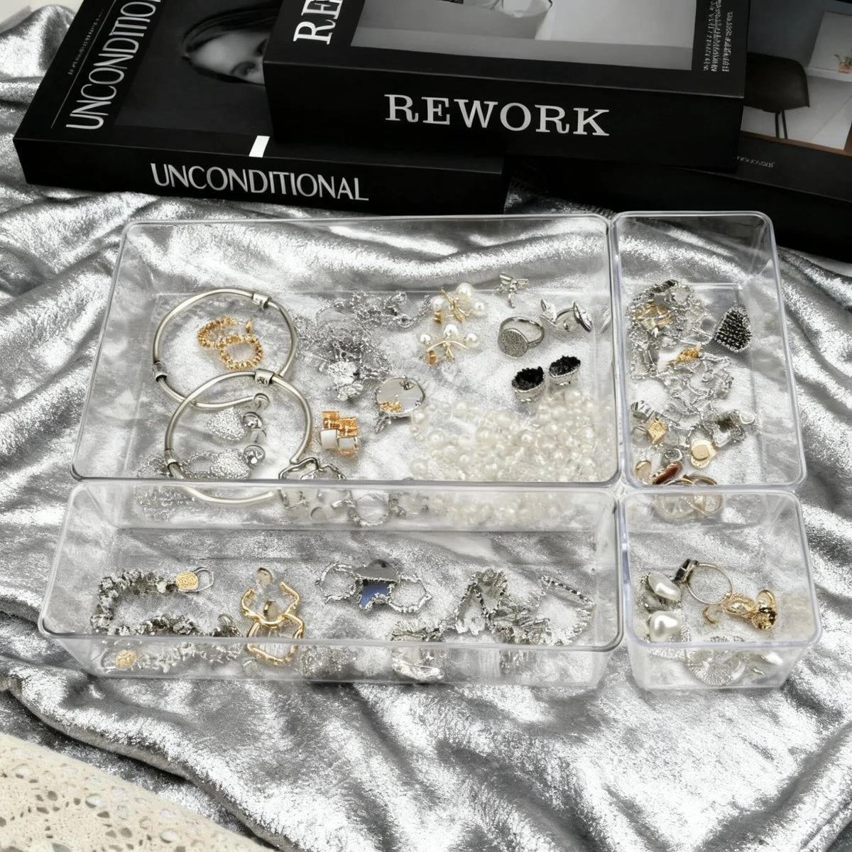 16-Piece Organizer Set, Clear Plastic Makeup Organizer Trays for Desk, Office and Bathroom - Image 4