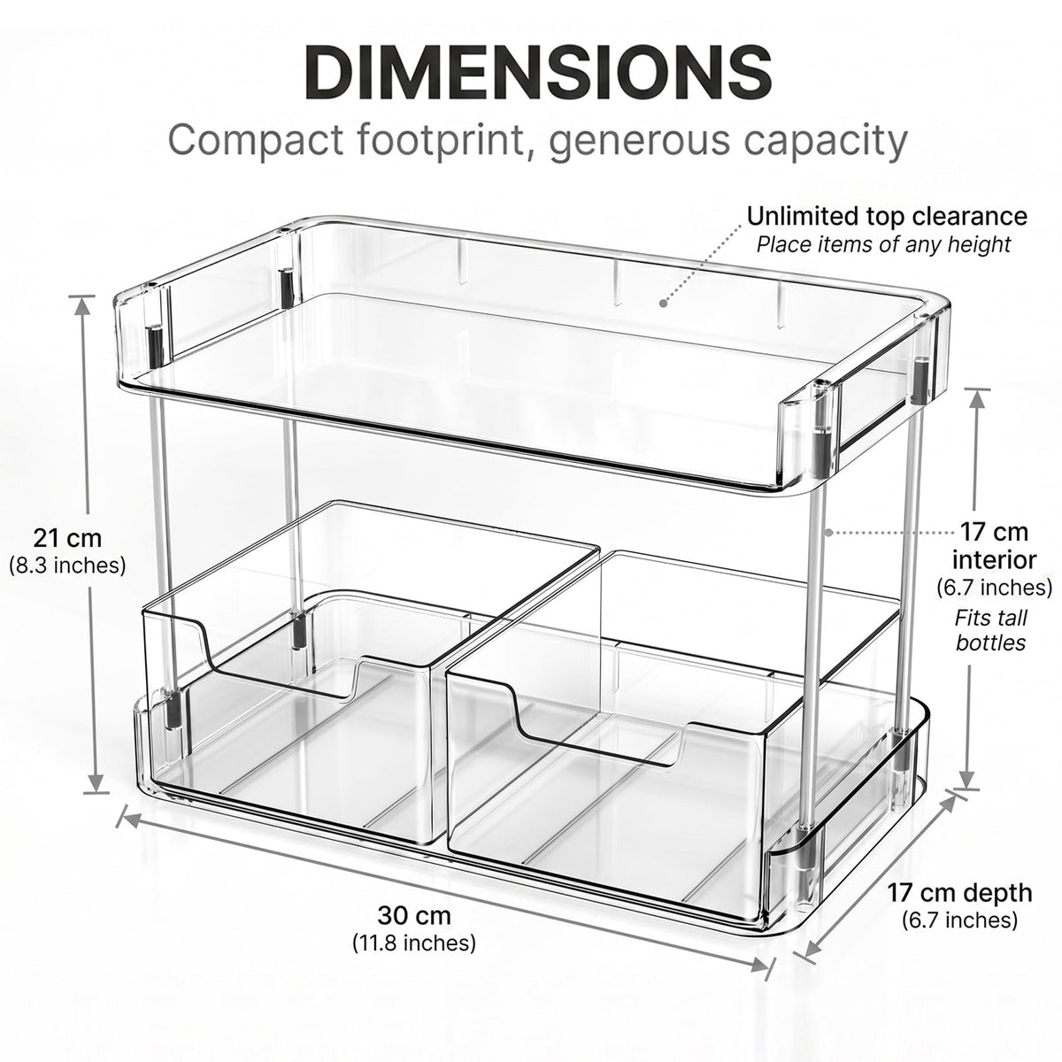 Clear Makeup Organizer with Drawers, 2-Tier Acrylic Cosmetic Storage for Bathroom Countertop - Image 2