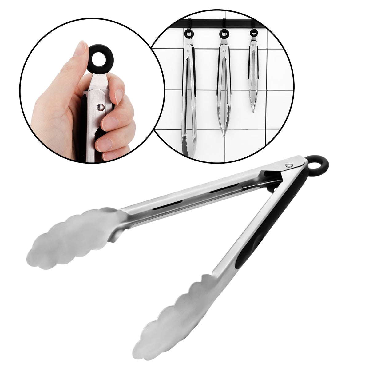 3 Pcs Kitchen Tongs for Cooking,8'' 10'' 13'' Stainless Steel Serving Tongs Barbecue Tongs with Non-Slip Grip for Coo... - Image 5
