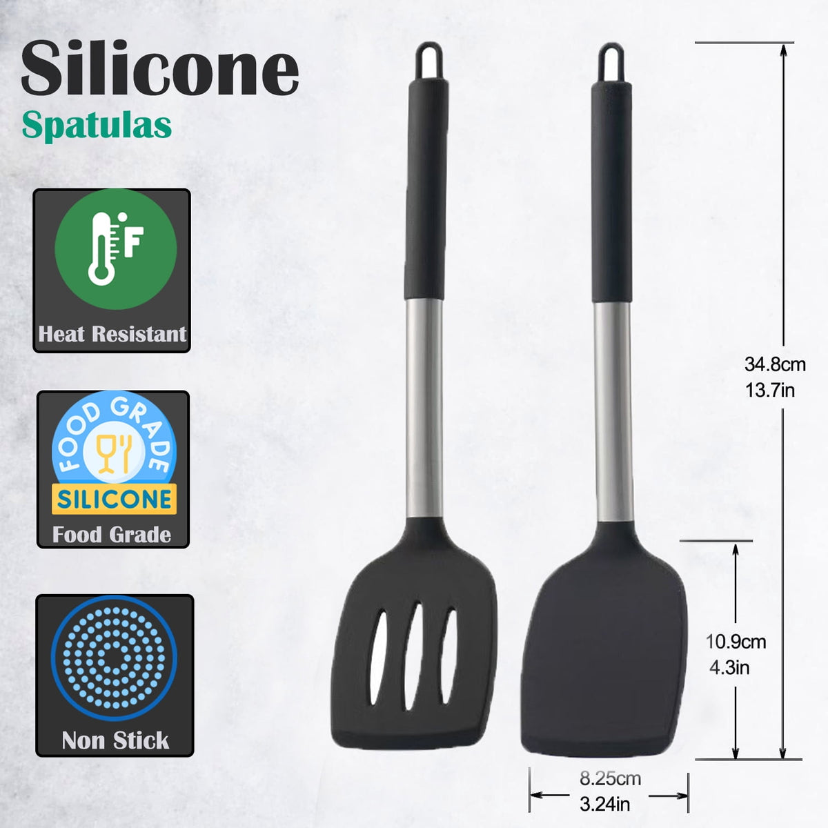 2-Piece Silicone Spatula Set, Heat Resistant Non-stick Turner Set with Solid & Slotted Spatula, BPA-Free Kitchen Uten... - Image 3