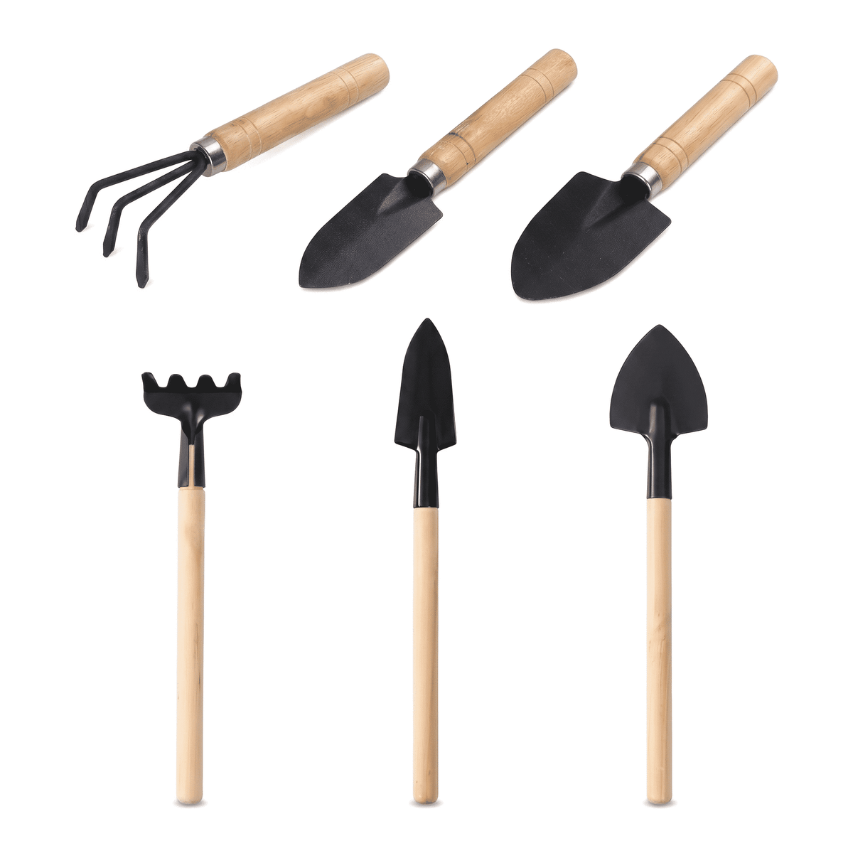 6 Pcs Garden Tool Set, Wood Handle Trowel Transplanter Rake for Indoor Potting & Transplanting