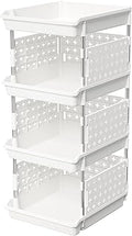 Lifewit Plastic Stackable Storage Baskets, 4 Tier Stacking Bins for Food and Clothes, Multifunctional Organizer for RV, Kitchen, Playroom, Pantry and Bathroom, 13.8"D x 11.8"W x 28.3"H, 1 Pack, White