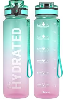 Sahara Sailor Water Bottle, 32/25/17oz Durable and Leakproof Water Bottles Motivational with Time Marker, Tritan, BPA Free, Wide Mouth with Easy Clean Brush for Gym, Travel, School, Office (1 Bottle)