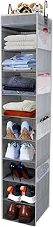 Large-Sized Hanging Shoe Organizer 10-Shelf, Sturdy Hanging Closet Organizer with 8 Side Pockets, Wider Hanging Shelves for Storage Shoes Clothes Jeans Shirts Toys, Grey