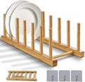 Bamboo Dish Rack, Stylish Vertical Wooden Plate Holder & Drainer, Multi-Purpose Kitchen Cabinet Organizer for Dishes, Pots, Lids, Bowls, Cups & Cutting Boards