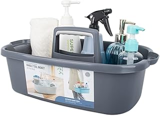 JiatuA Large Cleaning Supplies Caddy Portable Shower Basket Supply Organizer with Handle Plastic Bucket Tool Storage for Bathroom, Bedroom, Kitchen, College Dorm, Garden, Dark Gray