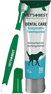 Vet's Best Dog Toothpaste & Dog Toothbrush, Dental Kit, Plaque Remover for Teeth, Whitens Teeth, Freshens Canine Breath, Veterinarian Formula, Finger Toothbrush Included