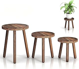 3-Pack Wood Plant Stands Indoor, Single Plant Stand for 6-12 Inch Pots, Mid-Century Modern Plant Stool, Tall Plant Stand for Large Plants Perfect Fit for Living Room, Balcony, Office