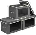 Homsorout Storage Bins with Lids - Fabric Storage Boxe with Window, Collapsible Closet Organizers with Handles, 3 Pack Decorative Bin, Home Cubes Baskets for Clothes, Hat, Books, Dark Grey