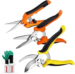 3 Pack Garden Pruning Shears Stainless Steel Blades Handheld Pruners Set with Gardening Gloves