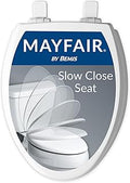 Mayfair Cassel slow close toilet seat, easy clean non-slip premium wood seat, install, made in USA, elongated, white