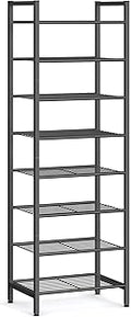 SONGMICS Metal Shoe Rack, Free Standing Shoe Organizer for Entryway Closet Garage Small Spaces, Heavy-Duty Slim Steel Storage Shelf, 8-Tier, Fits 16-24 Pairs, Black ULMR028B01