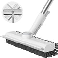 Floor Scrub Brush with Long Handle, 3 in 1 Scrape and Heavy-Duty Stiff Bristle Scrubber Brush Broom for Cleaning Shower Bathroom, Patio, Pool, Garage, Kitchen, Wall and Deck (White, 1 Pack)