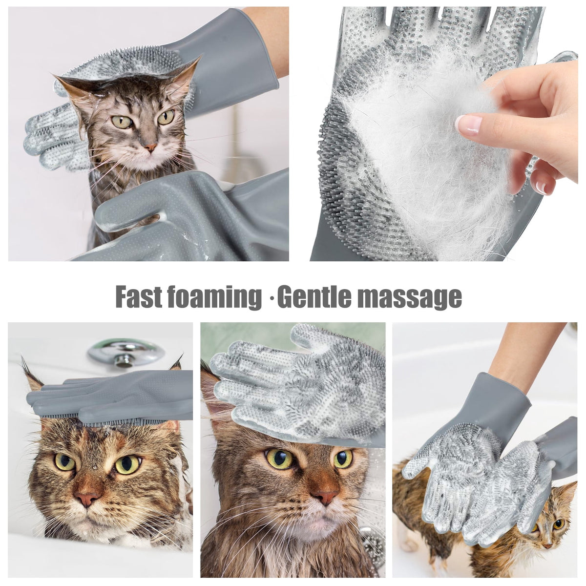 Pet Grooming Gloves for Dogs, Cats, Rabbits & Horses 2-in-1 Deshedding Brush & Massage Mitt, Gentle Bathing Glove for... - Image 5
