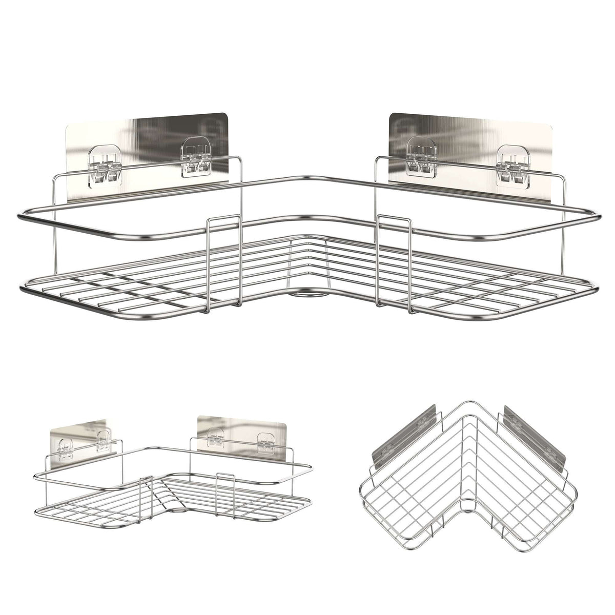 Shower Caddy Basket Bathroom Organizer Shelf with Hooks, Rustproof Stainless Steel No Drilling Wall Mounted Storage R...
