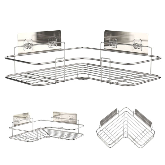 Shower Caddy Basket Bathroom Organizer Shelf with Hooks, Rustproof Stainless Steel No Drilling Wall Mounted Storage R...