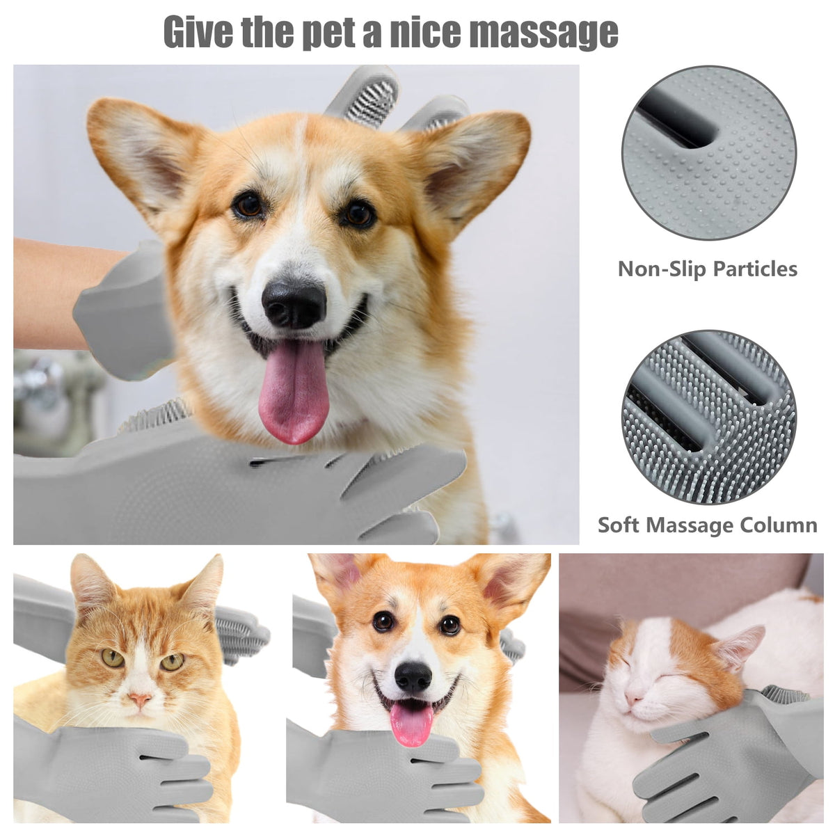 Pet Grooming Gloves for Dogs, Cats, Rabbits & Horses 2-in-1 Deshedding Brush & Massage Mitt, Gentle Bathing Glove for... - Image 2