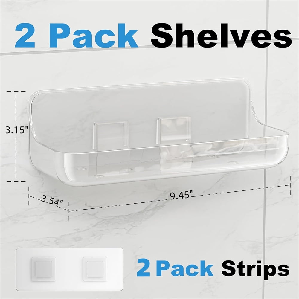Shelves,2 Pack Clear Self Adhesive Caddy,No Drilling Wall Mount Storage Shelf with Adhesive Tape,Plastic Organizer,fo... - Image 2