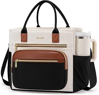 LOVEVOOK Insulated Lunch Bag Women,Wide Opening Adult Lunch Box Women with Cup Holder,Large Leakproof Cooler Bag for Work Picnic Beach Family College Mom,Lunch Teacher Tote Bag for Gift