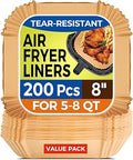 Air Fryer Paper Liners, 200pcs Air Fryer Liners Disposable, 8" Square Baking Paper Liner for 5-8 qt Airfryer Basket, Non-stick and Oil Proof Parchment Paper for Oven, Pans & Baking