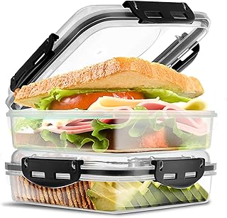 Tafura Premium Sandwich Containers & Box - 2 Pack BPA Free Lunch Containers for Lunch Boxes - Durable & Reusable Sandwich Holder for Freshness (Black)
