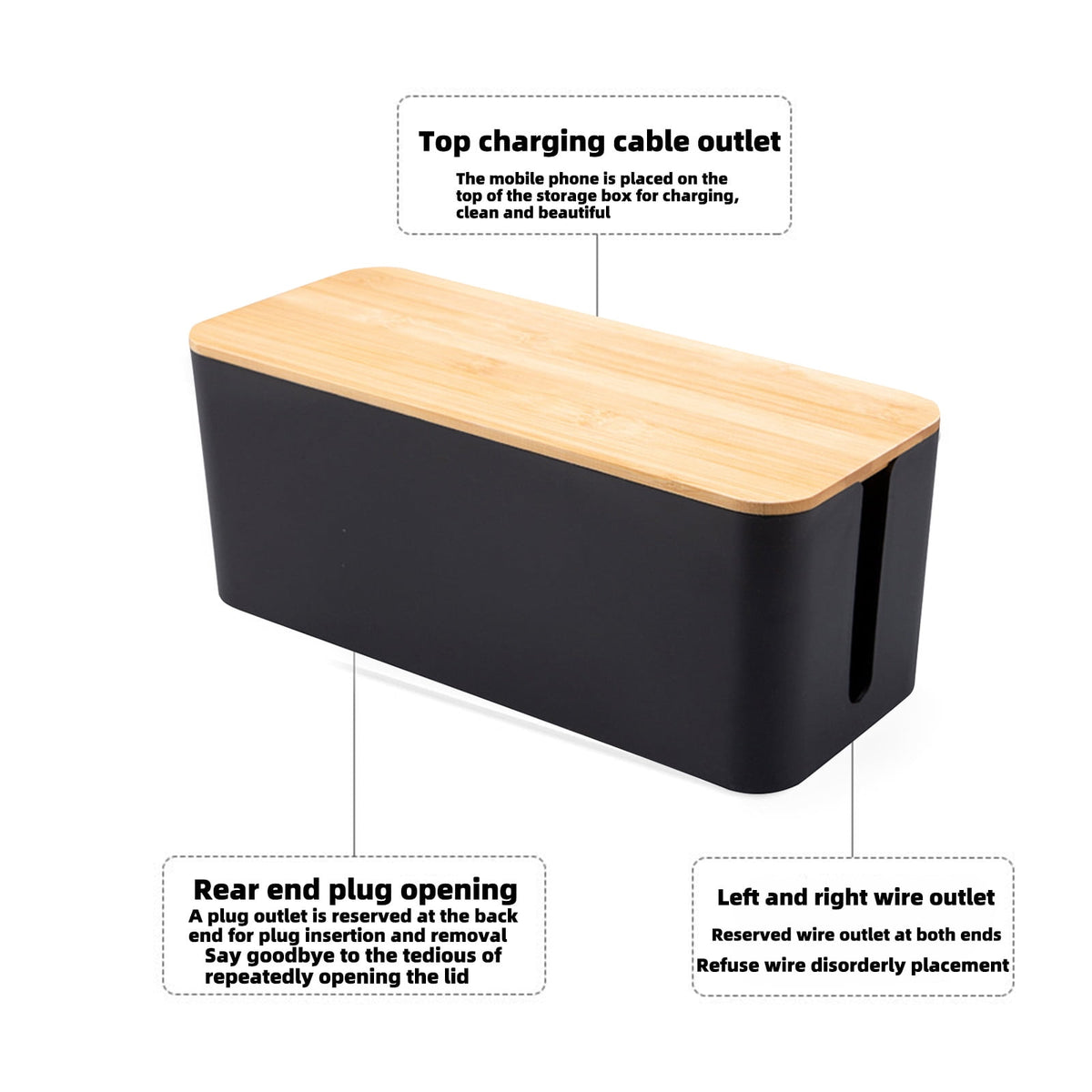 Box Inches, Wood Lid, Cord Organizer for Desk Tv Computer Usb Hub System To Cover And Hide & Power Strips & Cords - Image 4