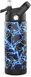 Boys Water Bottle with Straw,18 oz Kids Insulated Cups with Stainless Steel Leak Proof for School,Sport&Travel（Lightning）