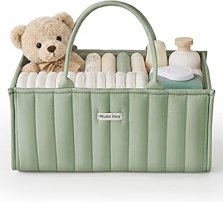 Blissful Diary Baby Diaper Caddy Organizer, Stylish Storage Basket for Newborn Essentials and Diaper Station, Gift for Baby Shower and Registry Must-Have, Sage Green