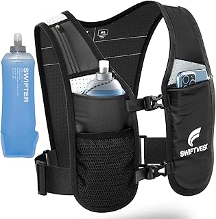 Running Phone Holder Vest with 500ml/17oz Water Bottle | Reflective Hydration Vest | Adjustable | Light | 6 Pockets for Running Accessories | Unisex