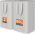 Lifewit 2 Pack Laundry Basket 80L Each, Collapsible Clothes Hamper with Reinforced Handles, Freestanding Waterproof Design for Bedroom and Laundry Room, Grey 160L Total