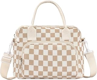 Lunch Bag Women Lunch Box for Women Adult Cute Insulated Lunch Bag Lager Cooler Lunch Tote Bags for Work Picnic (Beige-Brown Plaid)