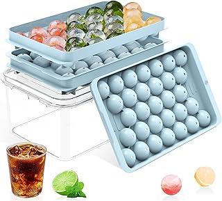 Ice Cube Tray with Lid and Bin – Round Ice Cube Trays for Freezer, BPA-Free Food-Grade Ice Mold, Stackable Ice Ball Maker, Iced Bucket Kits, Circle Ice Tray for Cocktails, Whiskey, Coffee, and Drinks