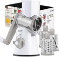 Geedel Rotary Cheese Grater, Kitchen Mandoline Vegetable Slicer with 3 Interchangeable Blades, Easy to Clean Rotary Grater Slicer for Cheese, Vegetables, Nuts