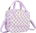 HowFly Kids Lunch Box Corduroy Small Insulated Lunch Bag, Toddler Lunch Boxes for Daycare, Cute Lunchbox for Girls Back to School Lunch Tote Bags, Purple-Beige Check