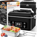 Heated Lunch Box,Electric Lunch Box, Lunch Box Battery Powered, Pro 24000mah,5.5 Cups Portable Food Heater-3D-5 Side Heating-Intelligent Temperature Control,Suitable For Trucks,Offices (Black/White)